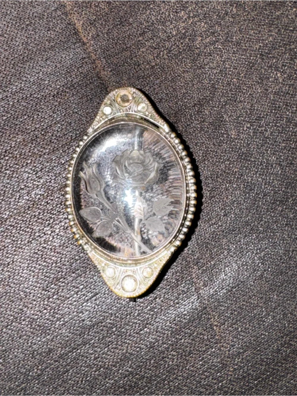 Vintage Gold Tone Clear Etched Rose Pin